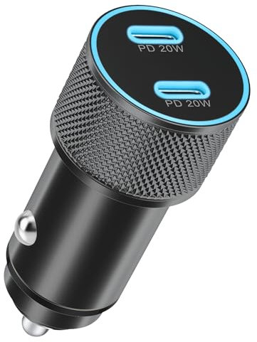 MatauMahi Fast Car Charger with Dual USB-C, 40W PD 2-Port Cigarette Lighter USB Charger Adapter, 12V/24V USB C Socket for iPhone 16 15 Pro Max/Pro/Plus, Samsung Galaxy S24/S23, Google Pixel 9/8/7