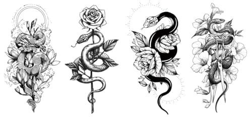 Tatouages temporaires - Motif serpent - Dragon - Fleurs - Tatouages adhésifs - Serpent 4