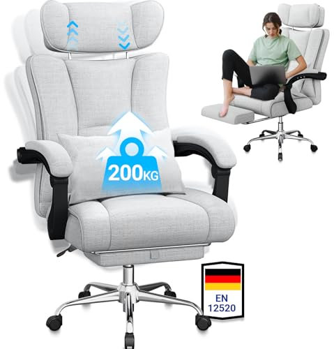 BASETBL Bürostuhl Chefsessel 200kg | Ergonomischer Schreibtischstuhl mit breiter Sitzfläche und Federpolsterung | Höhenverstellbar 45-55 cm | Neigungsverriegelung & Lendenstütze, EN12520 Zertifiziert