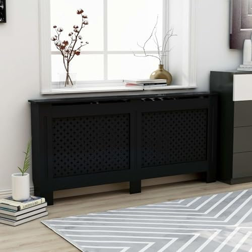 GuyAna Radiator Cover White Modern MDF Vertical Slats Wood Decorative Cabinet for Living Room Bedroom Hallway, Large,Radiator Cover Black 172x19x81 cm MDF