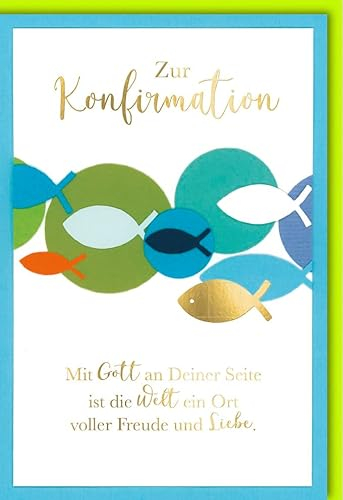 Verlag Dominique Konfirmationskarte Fische Spruch Mit Gott an deiner Seite - mit Umschlag