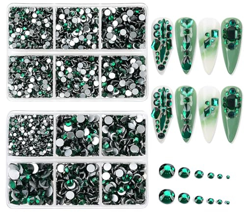 Jollin 4824pcs Flatback Rhinestones Glass Charms Diamantes Gems Stones for Nail Art 6 Size ss6~ss30 Dark Green