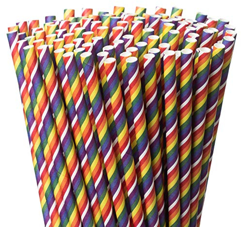 Pailles en papier -en-ciel originales – Pailles biodégradables durables de plus de 12 heures – Paquet de 200 pailles de fête Rainbow Color Pride – Longue durée et respectueuses de l'environnement – ​​