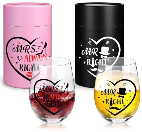 FHzytg Mr Right and Mrs Always Right Weingläser Set, (535ml) Paar Gläser für Brautpaare, Hochzeitsgeschenke für Brautpaar Hochzeitsgeschenk Paar Geschenke Verlobungsgeschenk