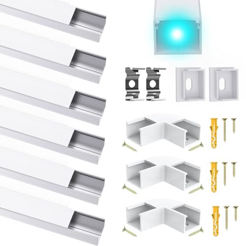 Profilé LED en aluminium pour bande LED jusqu'à 16 mm, En forme de U, Diffuseur LED avec couvercle blanc laiteux, Convient pour les bandes LED Philips Hue / Stripe / Bande LED Plus