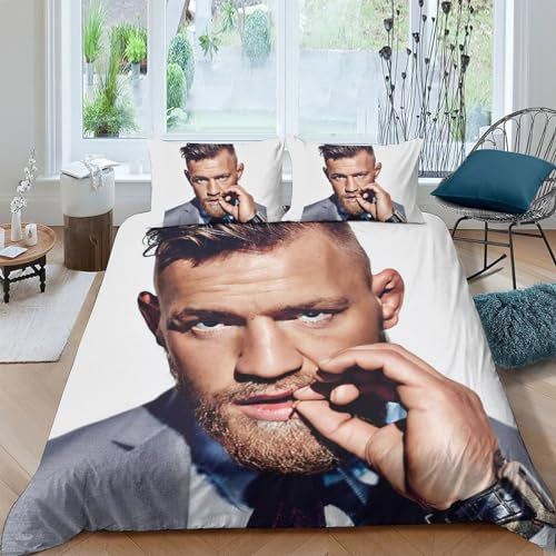 BYTFGAIT 3D Mikrofaser Conor McGregor Bettwäsche Jungen UFC Steppdeckenbezug Set Bettbezug Mit Verdecktem Reißverschluss Und Kissenbezug Double(200x200cm)