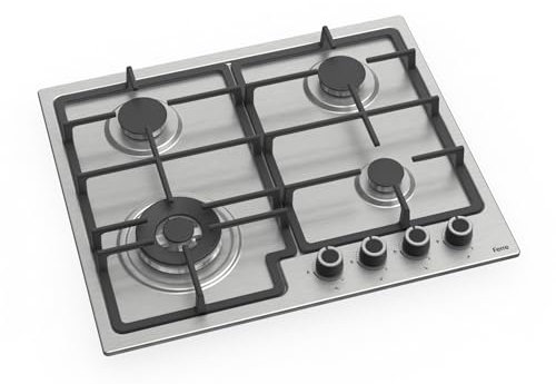 Ferre EL015/W - 60cm Built-in Gas Hob - Stainless Steel Body - Cast Iron Pan Supports- Wok Burner