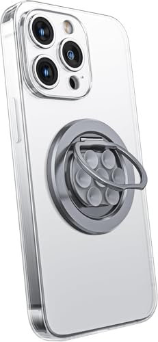 Magnetischer Handy-Halterungsring für MagSafe, Handy Ring Halter mit 360° Saugnapf Griff Phone Holder für iPhone 16/15/14/13/12/Pro Max/Pro/Plus/Mini-Grau