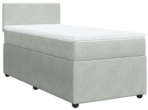 vidaXL Boxspringbett, Einzelbett mit Matratze Matratzenauflage, Bettgestell mit Lattenrost Kopfteil, Polsterbett Bett für Schlafzimmer, Hellgrau 80x200cm Samt