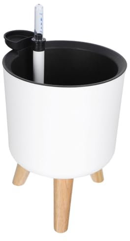 BESPORTBLE Maceta Autoirrigable con Indicador Agua Macetero Grande con Patas De Madera para Plantas De Interior y Jardín Contenedor para Flores con Sistema Riego Automático Blanco
