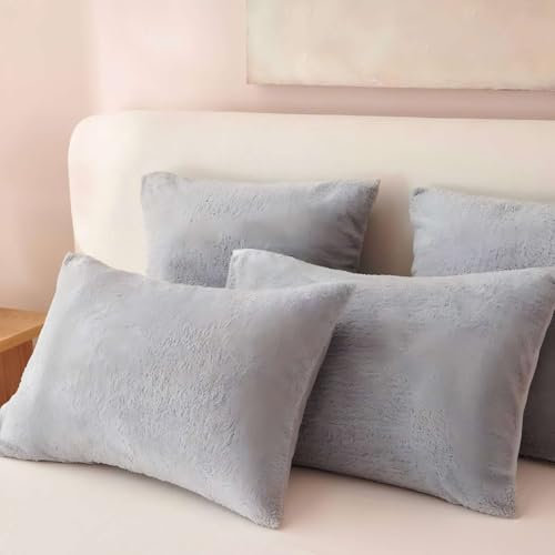 Tospass Kissenbezug 40x80cm 2er Set Grau Nicky Teddy Fleece Plüsch Kopfkissenbezug Flanell Fleece Samt Biber Kissenhülle Warme Cashmere Touch Zierkissenbezug
