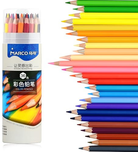 MARCO Buntstifte Kinder Farbstifte Set – 36 Farben, Dicke Ölkreideminen Holzstifte D4300 Serie, Ideal als Schulbeginn Geschenk für Schüler und Anfänger