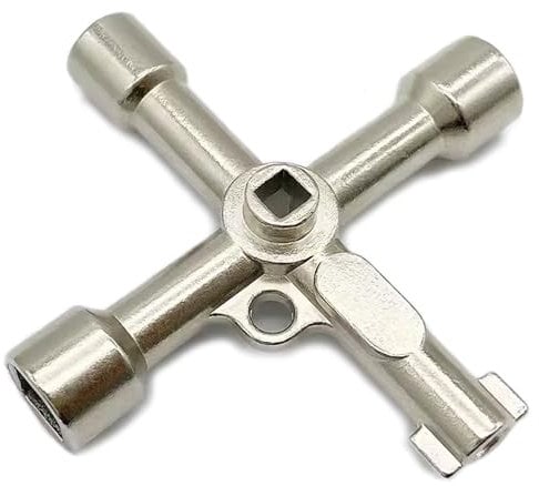 Vandomrise Llave Universal Multifuncional de 4 Puntas, Llave Cruzada, Llave Del Gabinete De Control, Llave Triangular, para Contador Agua, Armario Eléctrico, Ascensor, Contador Gas, Válvulas