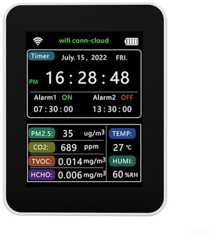 Besttoolifes Air Quality Monitor 6-in-1 Detector WiFi PM2.5 TVOC HCHO Temperature Humidity Sensor For Accurate Indoor And HCHO Detection, Indoor Air Quality Monitor(Black)
