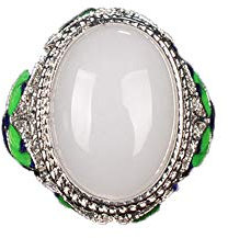 Reiner weißer Jade-Ring, Gold-Seiden-Jade, 925 versilbert, eingelegter weißer Jade-Jade-Ring für Männer und Frauen