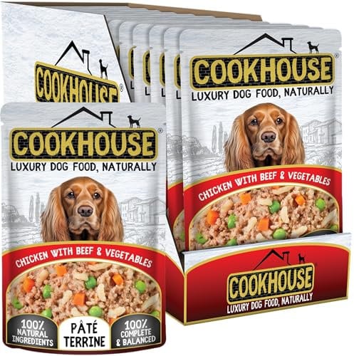COOKHOUSE 100% Natural & Complete Luxury Wet Dog Food - 15 x 100g Pouches - Chicken with Beef & Vegetables - Pate Terrine
