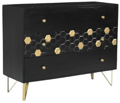 Vente-unique-Kommode mit 3 Schubladen - Mangoholz & Metall - Schwarz & Goldfarben - BELORI