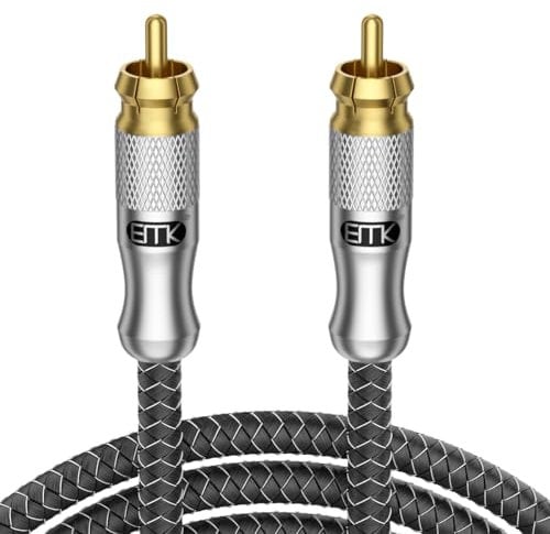 EMK Cable RCA Cable Subwoofer Cables Audio Coaxial Rca a Cinch Chapado en oro Macho a SPDIF (doble blindaje, punta dividida) Cables SUBWOOFER RCA para altavoces, barra de sonido, TV, DVD, AMP (8 m)