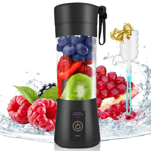 RUN HELIX Mini Blender, Portable Blender,Smoothies Shake Juicer Cup,Electric Fruit Mixer, Blue Six Blades in 3D for Superb Mixing,13oz,380ML, USB Rechargeable Home Travel Handheld Fruit Juicer,Black