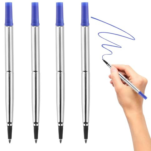 4Pcs Blue Rollerball Pen Refills 0.7mm Medium Tip Compatible with Parker Rollerball Pens Smooth Writing Quick Drying Ideal for Office, School Supplies, Personal Writing, Drawing, Back to School Gifts