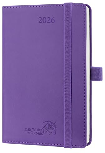 POPRUN Kalender 2026 Klein 16 x 10,5 cm (Jan.2026-Dez.2026) - Taschenkalender 2026 Klein Softcover mit PU-Leder - Terminplaner, Planer 1 Woche 2 Seite mit Stiftschlaufe - Lila