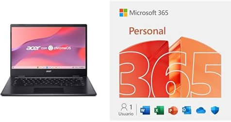 acer Chromebook 314 | 14 FullHD LCD | Intel N4500 | 4GB RAM | 128GB SSD | ChromeOS | QWERTY Español + Microsoft 365 Personal | 12 Meses | Apps Office con IA