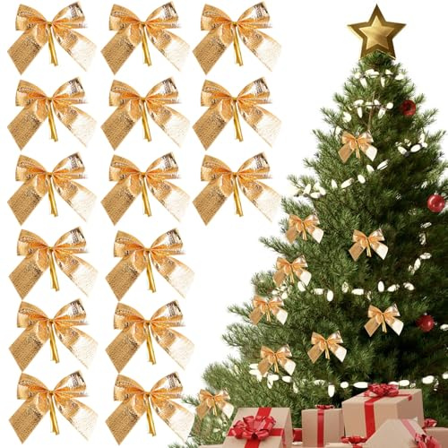 60 Stück Gold Schleifen Weihnachten, Weihnachtsbaum Schleifen, Weihnachtsbaum Kleine Schleife, Weihnachten Schleifen Deko, für Geschenkverpackungen, Christbaumschmuck, Weihnachtskränze und Fahnen