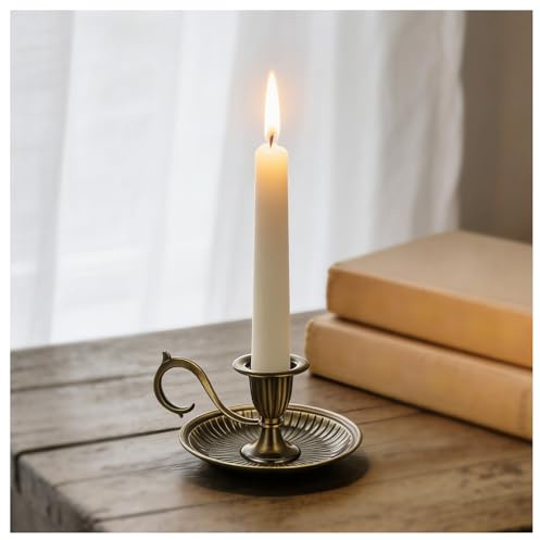 Bronze Taper Candle Holder, Vintage Metal Candle Sticks Holder, European Style Candlestick Holders Decor with Handle for Christmas, Wedding Party, Table Centerpiece, Living Room Decor