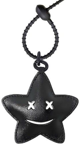 ZephyrHome Porte-clés cuir étoile smiley noir pour femme, porte cle sac à main, breloques sac tendance, bag charm élégant, bijou de sac fille, clef voiture femme, accessoire sac à main