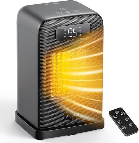 FLANUR Electric Heaters for Home, 1500W Energy Efficient Quiet Space Heater with Programmable Thermostat, Remote Control, 12H Timer, ECO Mode & 70° Oscillation for Office, Bedroom, 26cm, Black