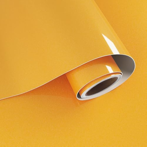 VaryPaper ‌Glossy Tangerine Yellow Self Adhesive Wallpaper 40cmx200cm Removable Iridescent Glitter Contact Paper Plain Yellow Wallpaper for Bedroom Bathroom Kitchen Vinyl Wrap for Worktop Cupboards