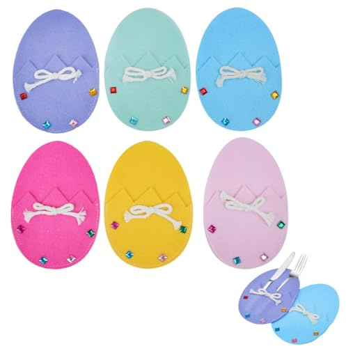 XENQITO 6 Stück Besteckhalter Osterhasen Filz, Bestecktasche Osterhasen Besteckbeutel Osterhasen Tischdeko, Osterhasen Messer Gabeln Löffel Besteck Taschen für Party Tisch Ostern