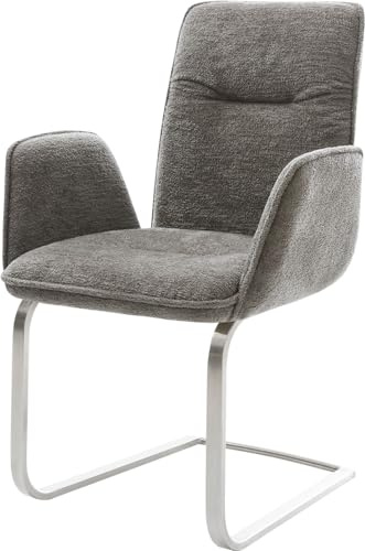 DELIFE Schwingstuhl Vinja-Flex Freischwinger flach Edelstahl Bouclé Soft Schlamm