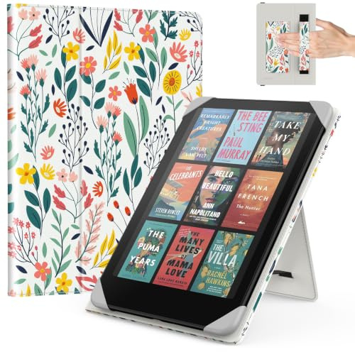 MoKo Funda para 6,8,7 Kindle Paperwhite eReaders Tabletas, Flores | Accesorios eReaders para 6,8, 7 Kindle Paperwhite/Colorsoft/Kobo/Ocean, Funda Liviana Tipo Folio, Correa de Mano, Soporte