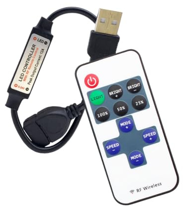 VerveFusion LED Controller 11 Tasten RF Mini USB Dimmer Fernbedienung DC 5V-24V 12A Empfänger für Einfarbige 5050 3528 2835 5630 LED Streifen Band, Controller 24V 12V Lichtsteuerung Schwarz