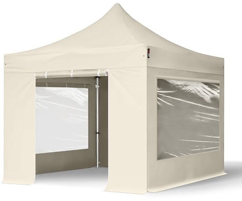 TOOLPORT Faltzelt Professional 3x3 m - mit 4 Seitenteilen (Panoramafenster) Faltpavillon ALU Pavillon Partyzelt Creme
