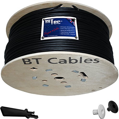 1STec 300m Drum of Genuine BT CW1415 Dropwire 11 Overhead 1 Pair 2 Solid Copper Cores for Outdoor Telephone Drop Wire Main Line British Cable + 2 Entry Grommets + IDC Insertion Tool (300 Metre Roll)