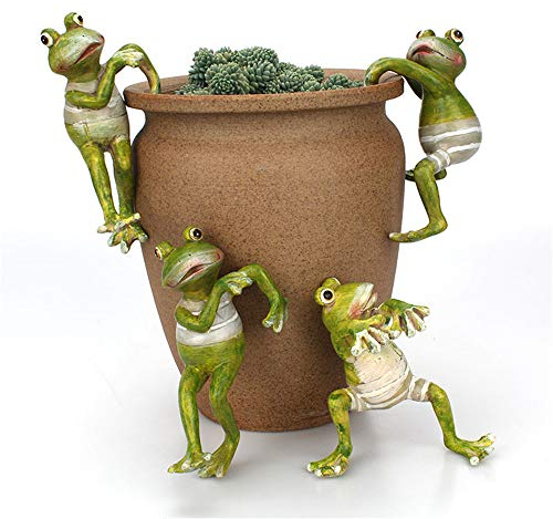 JYCRA 4 ranas trepadoras de dibujos animados, mini figuras creativas de rana, adornos de animales, colgador en maceta para oficina, escritorio, hogar, jardín, decoración de macetas