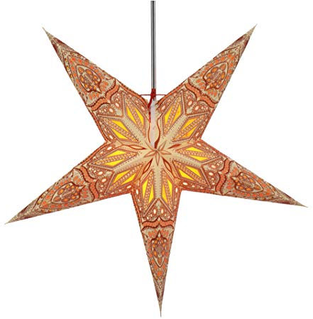 GURU SHOP Faltbarer Advents Leucht Papierstern, Weihnachtsstern 60 cm - Dadari Orange, Papiersterne 60 cm