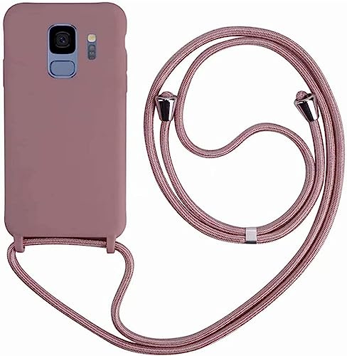 Ququcheng Kompatibel mit Samsung Galaxy S9 Plus Hülle,Handykette Hülle Silikon Seil Necklace Handyhülle mit Kordel Tasche Bumper Schutzhülle für Samsung Galaxy S9 Plus-Rosa Gold