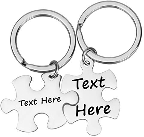 Dinikally 2 pieces customised pair of puzzle keychain, personalised friendship engraving keychain (sty1)