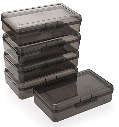 BSTKEY 5 Pack Plastic Pencil Box Holder Pencil Case, Home Office Utility Storage Box Cubby Bin Organizer Case for Stationery, Clear Grey