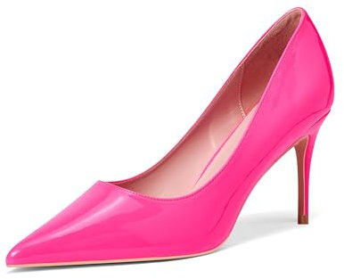 GENSHUO Scarpe da Donna Con Tacco a Spillo Alto 8 cm, Sexy, in Pizzo, Classiche Chiuse per Feste, Matrimoni - Fucsia, 40 EU