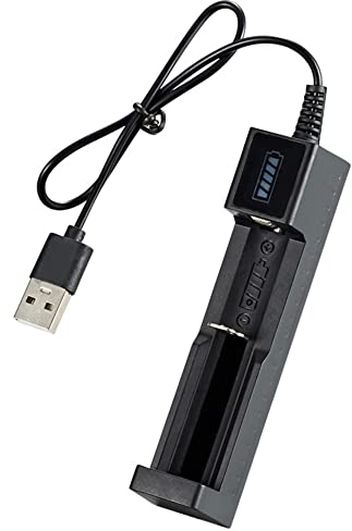 Demiawaking Caricabatterie per Batterie Ricaricabili USB Universale a 1 Slot Caricatore per Pile Ricaricabili 16340 14500 18650 26650 Display a LED di Ricarica Rapida USB