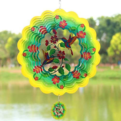 TFANUO Floral Hummingbird Kinetic 30,5 cm 3D Windspiel Metall Edelstahl gro?e Windskulpturen F?nger & Spinner f¨¹r Hof und Garten Kunst Indoor/Outdoor Dekorationen