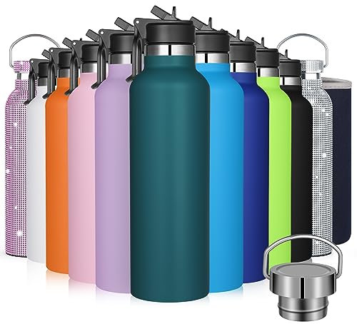 GeeRic 750ML Bouteille d'eau en Acier Inoxydable Bouche Large, Bouteille d'eau en métal à Double Paroi Isotherme sous Vide, 12 Heures Chaudes et 24 Heures Froides Bouteilles, Turquoise