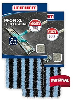 Leifheit Original 2er Set Wischbezug Profi XL Outdoor für sehr groben Schmutz, Bodenwischer Ersatzbezug für ideale Schmutzaufnahme Dank 2-Faser-System, für Außenbereich, raue Fliesen und Steinböden