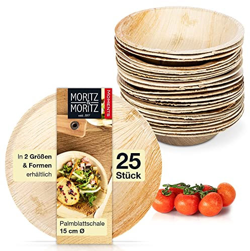 Moritz & Moritz Palmblatt Schalen rund Ø 15 cm - 25 Nachhaltige Einwegschalen - Alternative zu Bambusschalen und Bambusgeschirr