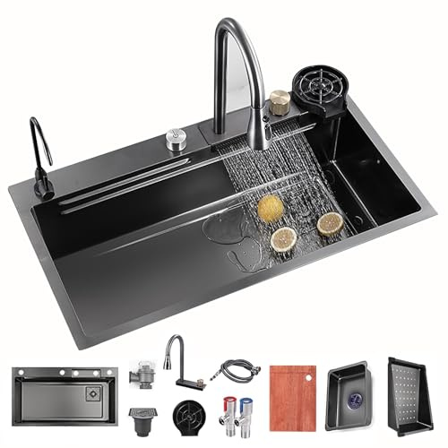Edelstahl Waterfall Spüle Schwarz Mit Cup Washer, Einbauspüle Für Küche