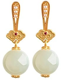 Originale Natürliche Hotan-jade-perlen-ohrringe Für Frauen, Vintage-ohrstecker Mit Eingelegten Perlen, Antikes Goldhandwerk, Hochwertiger Schmuck